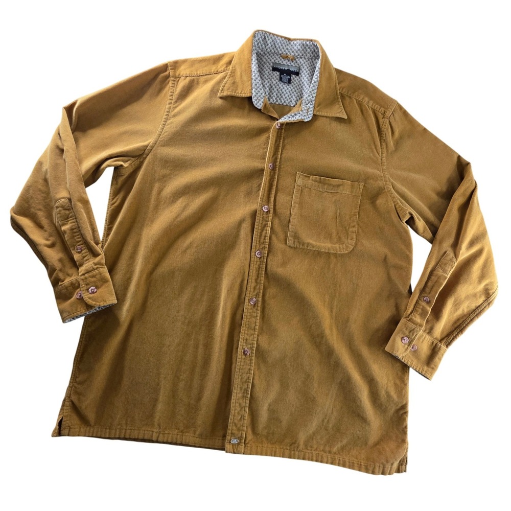Mens XL Corduroy Button Down‎ Shirt Gold Cotton Long Sleeve Andrew Fezza